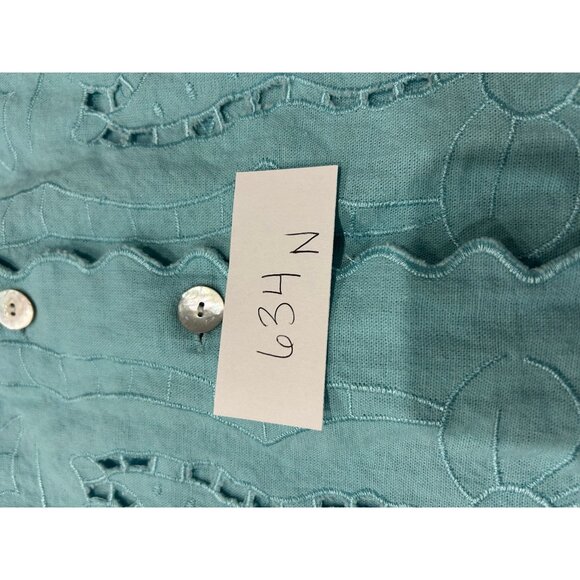 Susan Graver Style Floral Embroidered Button Front Shirt Blue Sz XL Cutout Boho - Picture 8 of 9